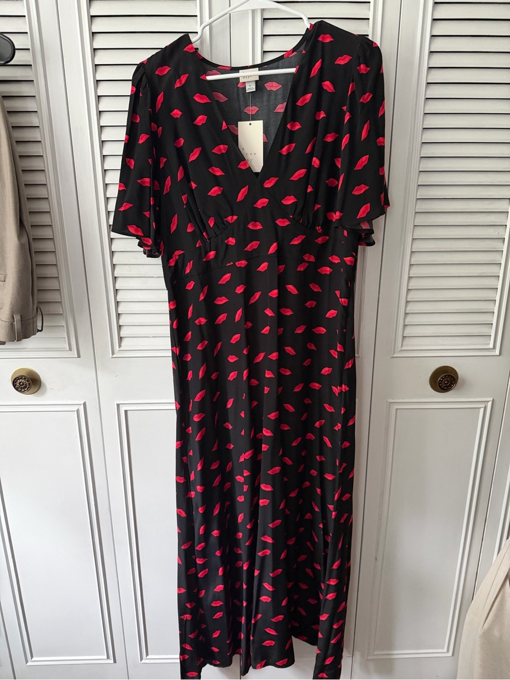 a new day Black Maxi Dress with Red Lip Print